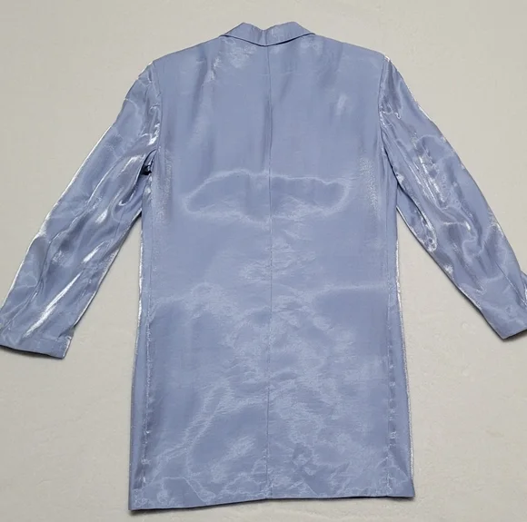 70s Vintage Falcone Jr Iridescent Blue Knit Notched Lapel Mini Blazer Dress M - Picture 6 of 12